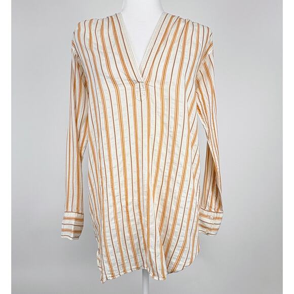 Helmut Lang Striped Popover Tunic Top Size Small Cotton Silk Lagenlook Vacation - Picture 2 of 11